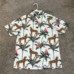 Bad Birdie Polo Shirt Men Small White Wildlife Core Performance Cheetah Golfer